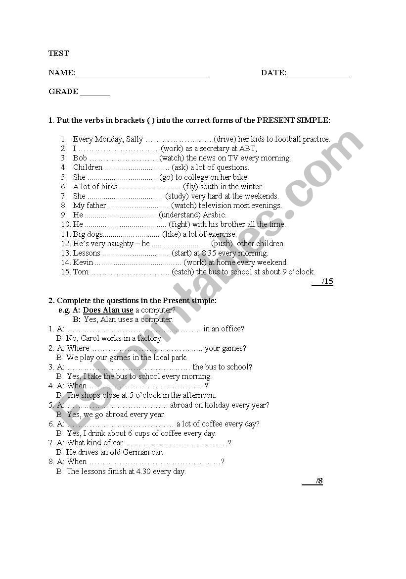 Present Simple exercises worksheet