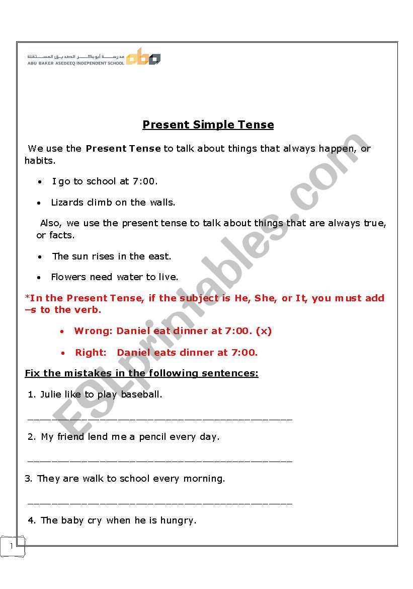 present simple worksheet