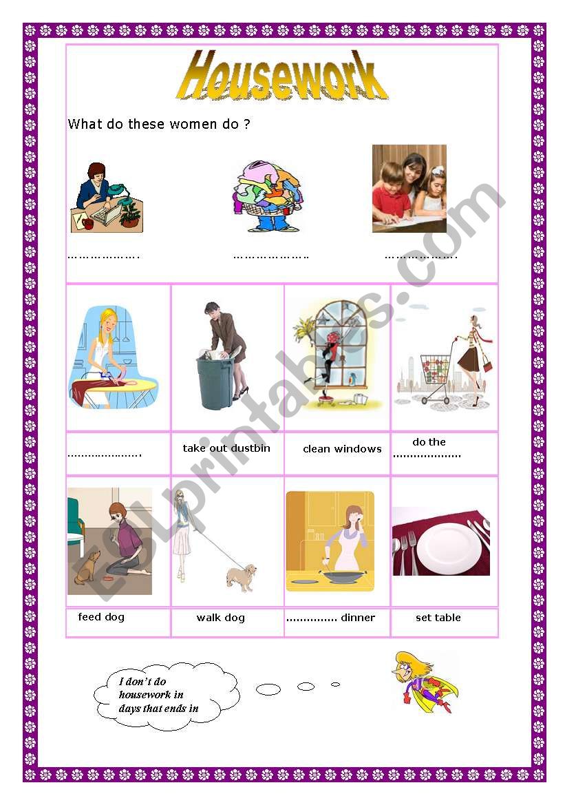 housework worksheet