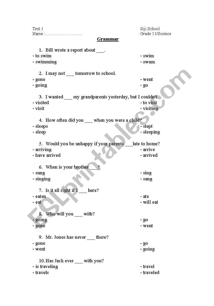 Test- grade 11 worksheet