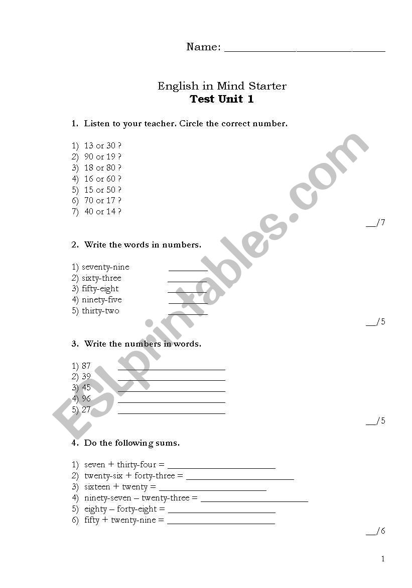 english in mind starter unit 1 test
