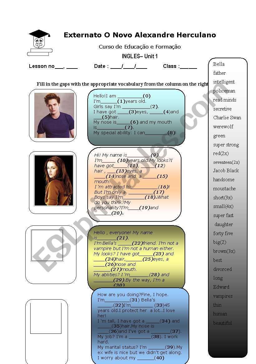 Twilight filling in the gaps worksheet