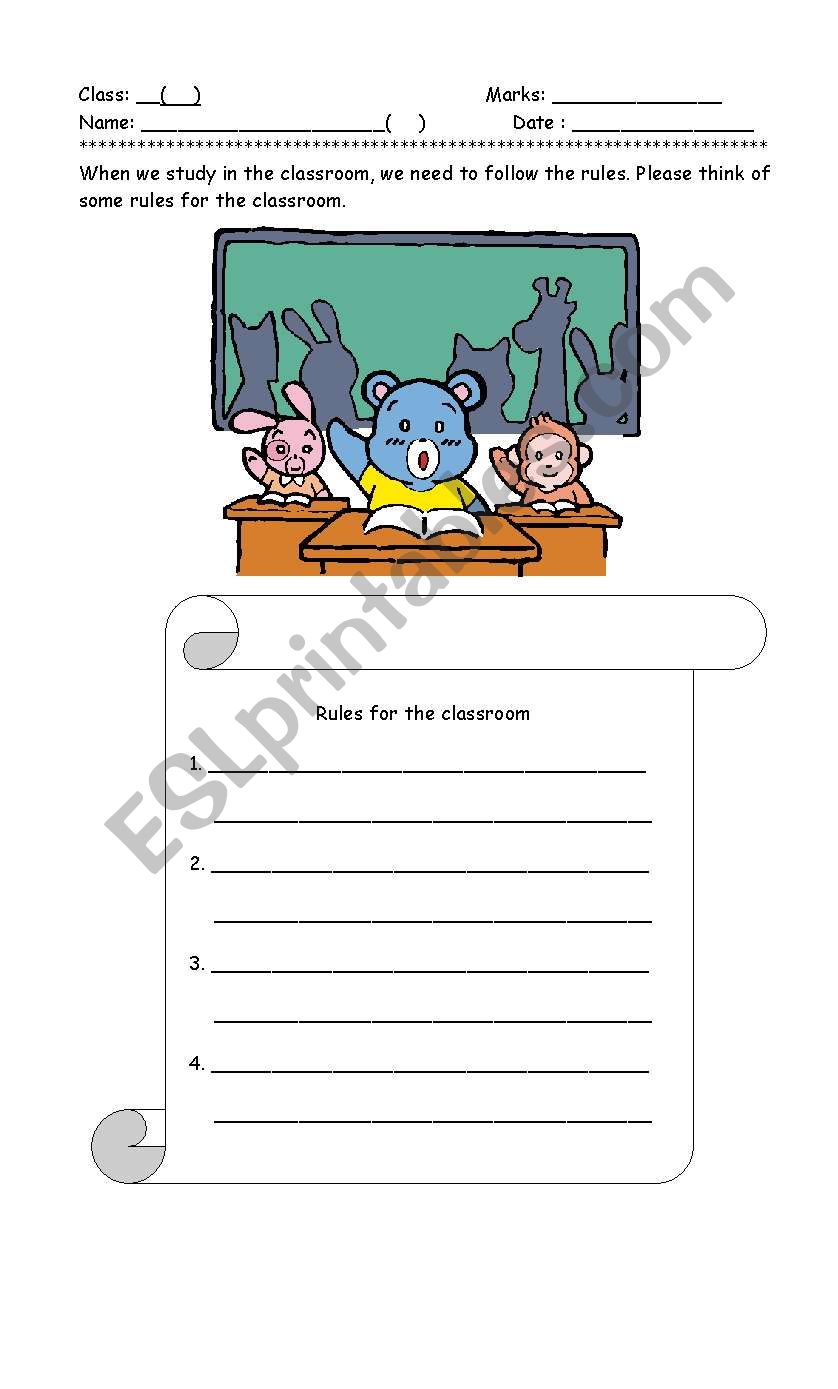 Rules in the classroom worksheet