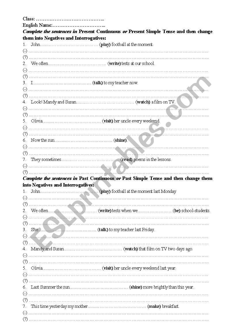 Exercises on Simple and Continuous Tenses - 01