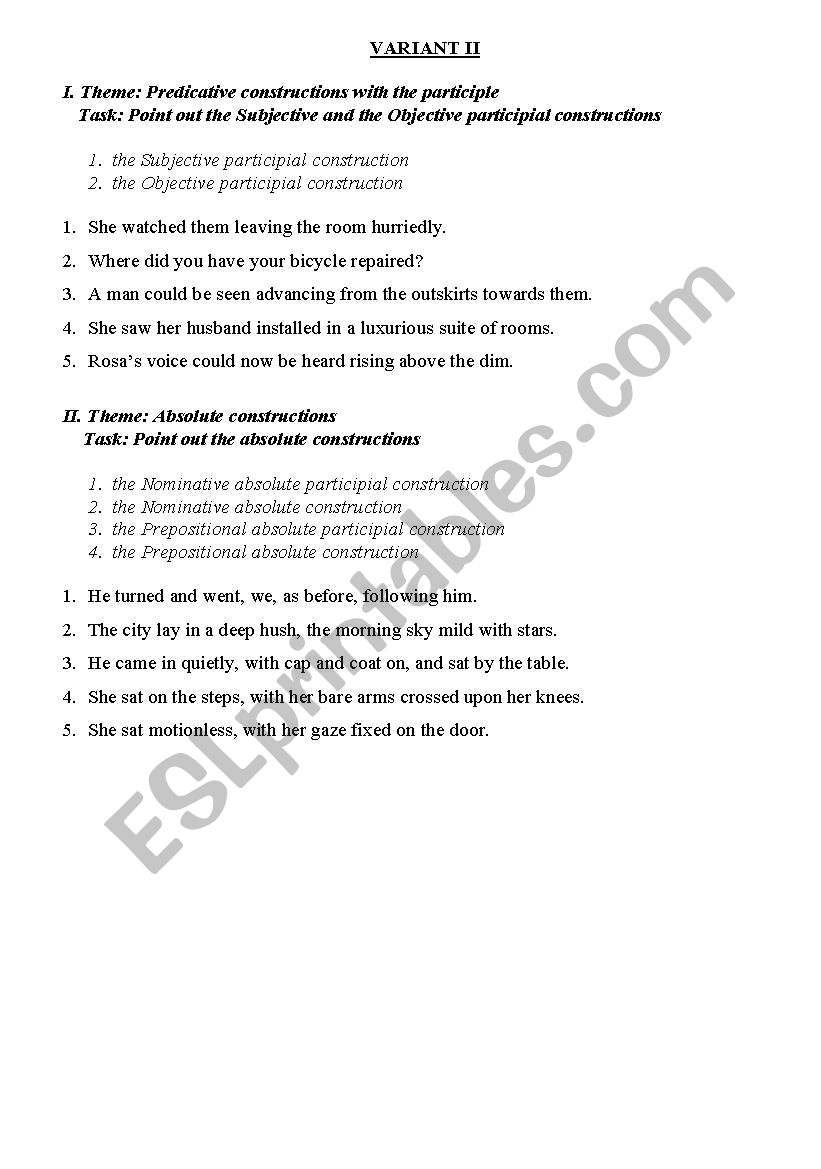 Participle (with keys) worksheet