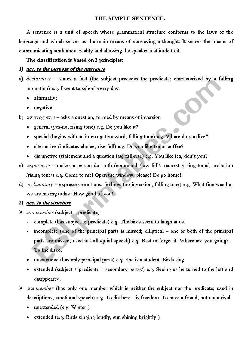 english-worksheets-the-simple-sentence