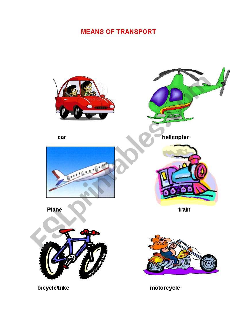 means of transport worksheet