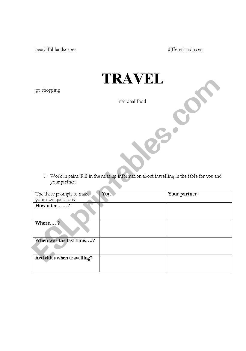 Travel worksheet