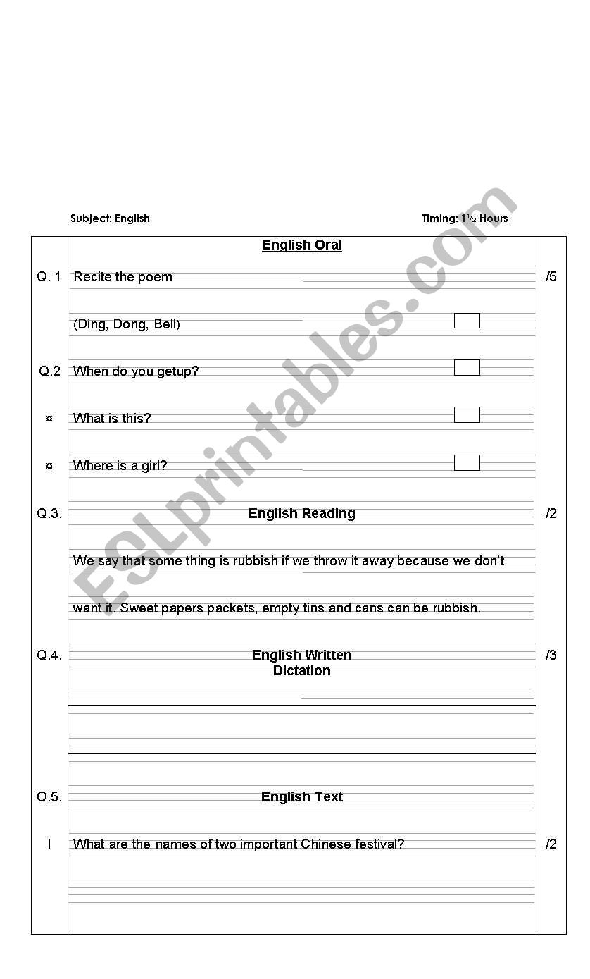 Sample Paper worksheet