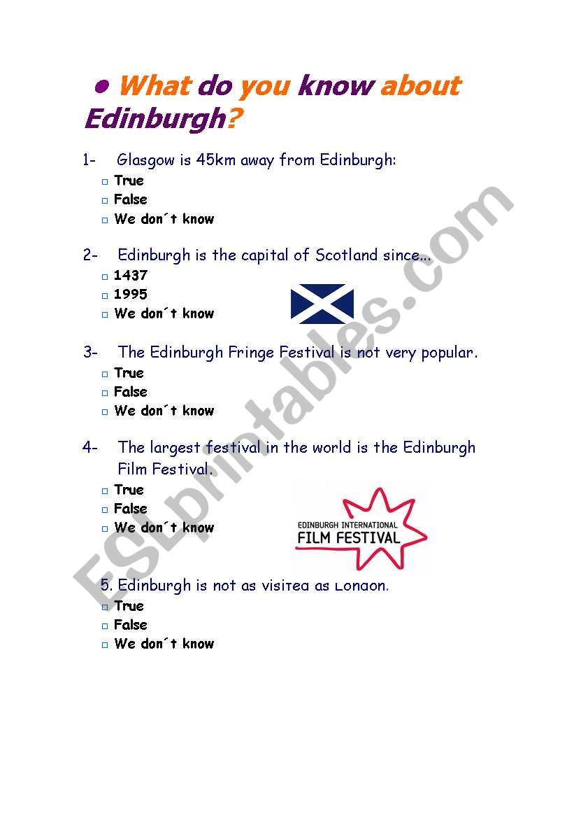 Edinburgh worksheet