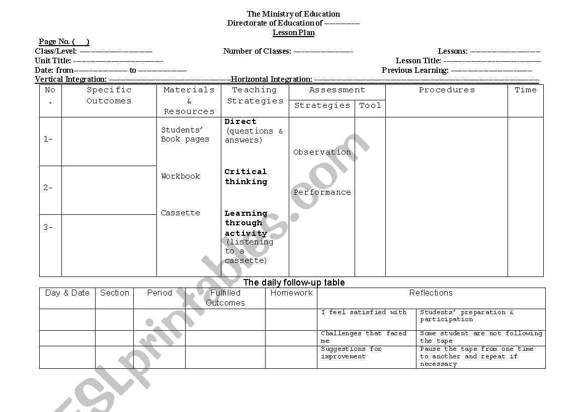 lesson plan worksheet