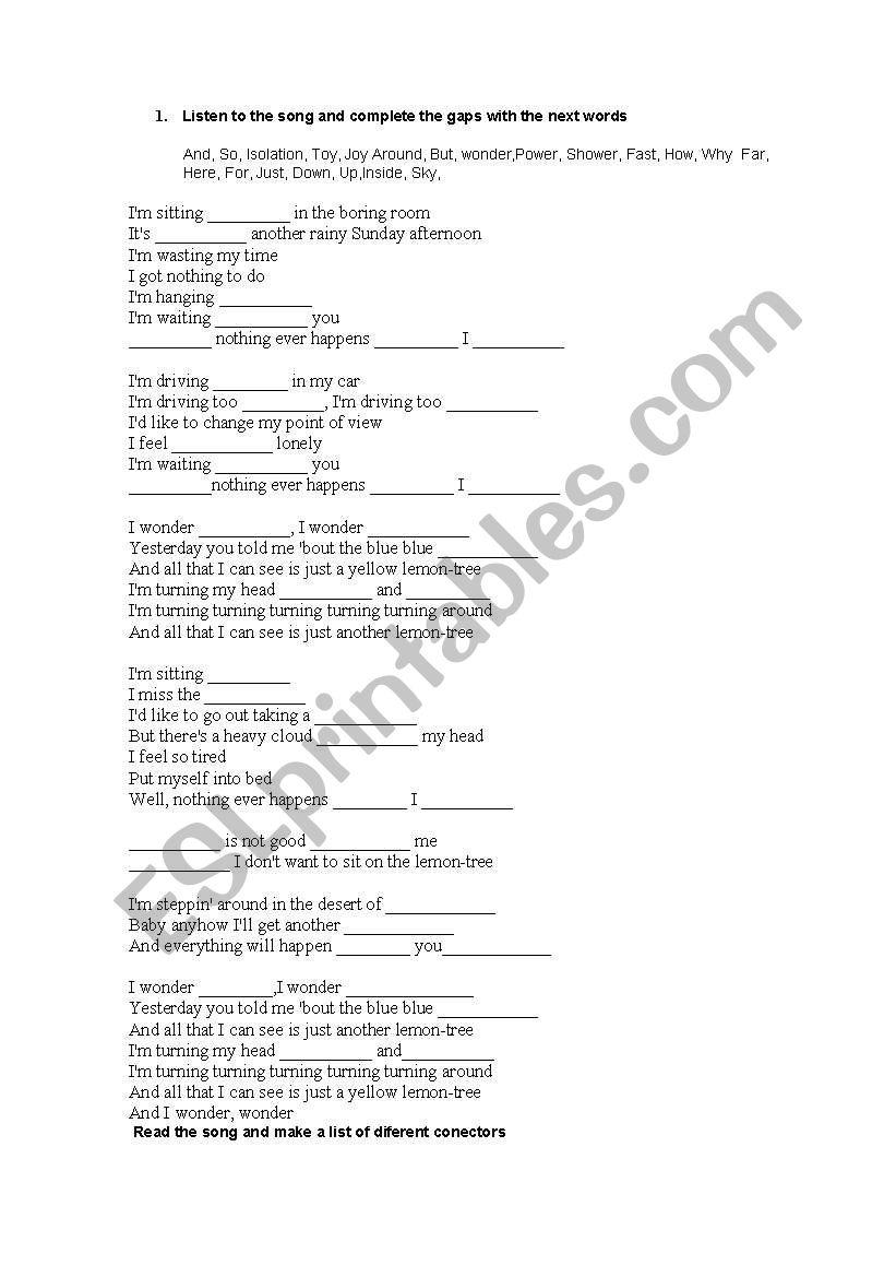 Lemon tree song worksheet