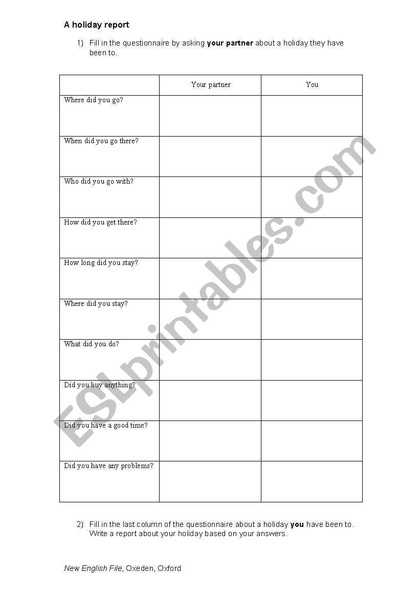 Holiday speaking task worksheet