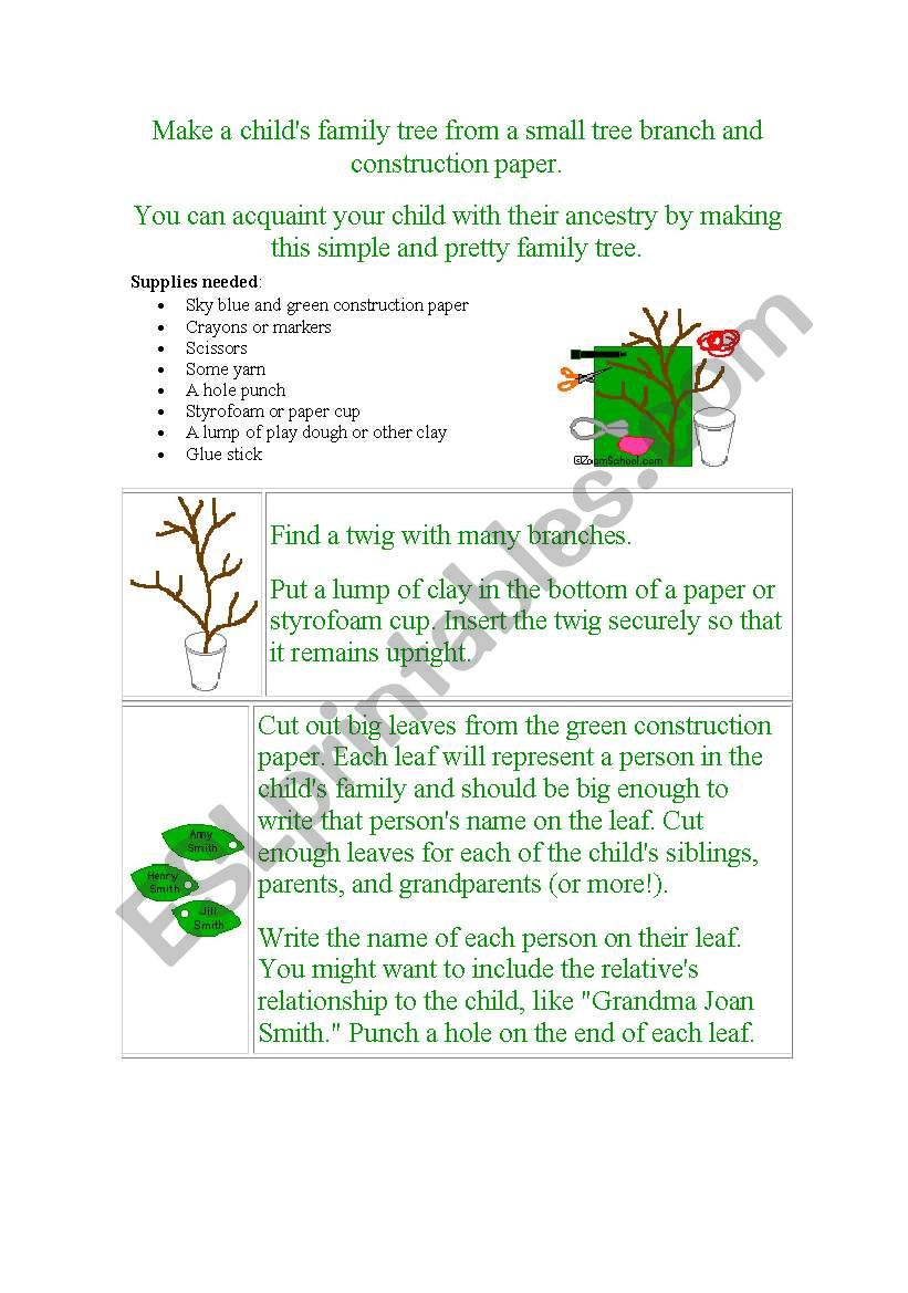 Make a family tree- Craft worksheet
