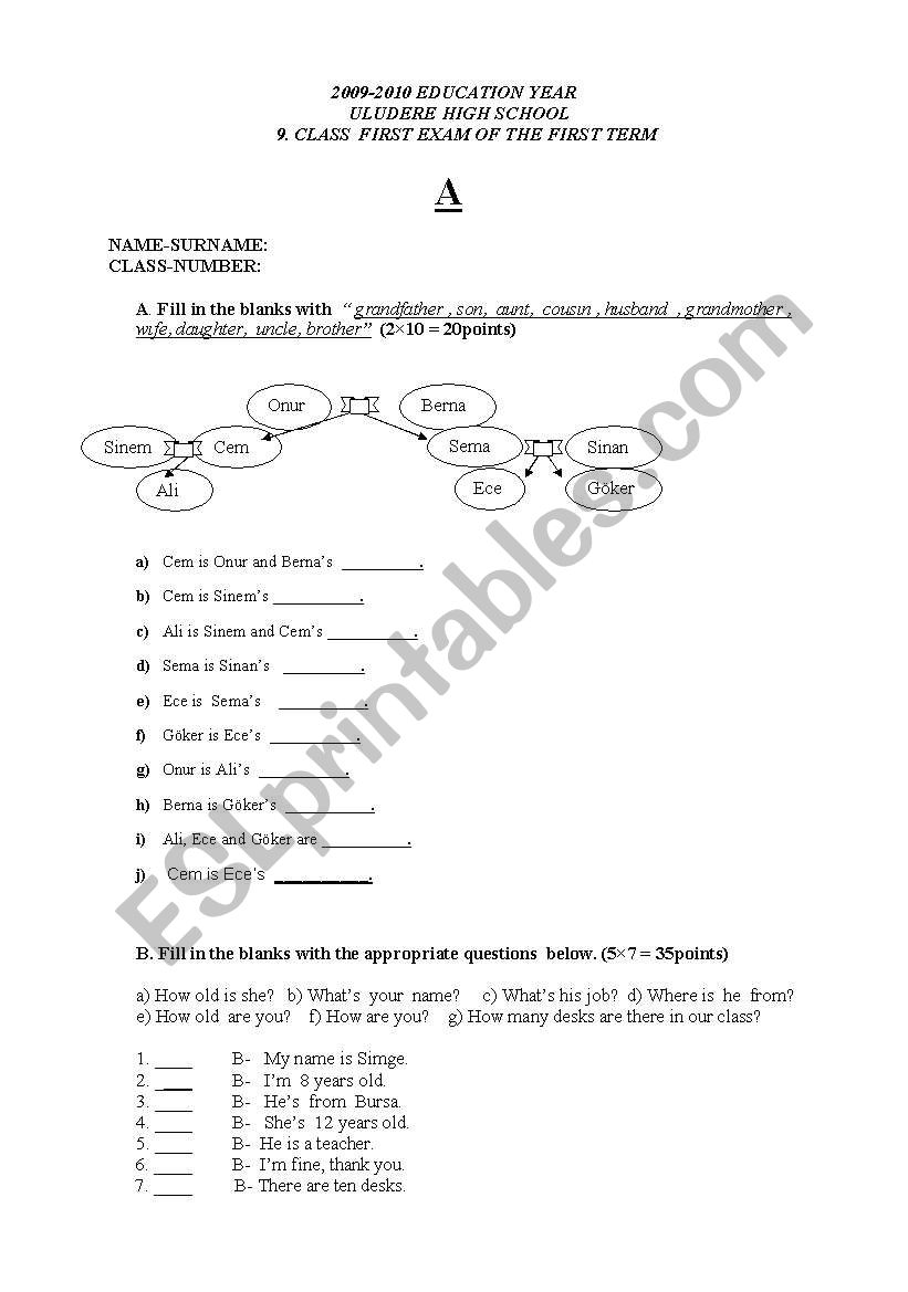 an examination for elementary level students