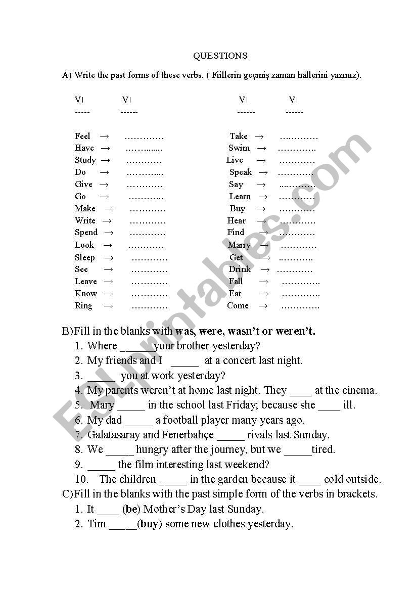 PAST TENSE worksheet