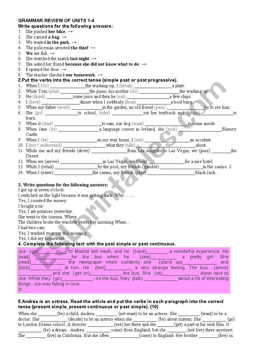 past simple past continuous worksheet