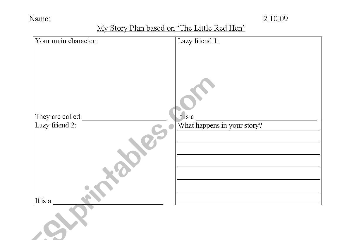 little red hen own story plan worksheet