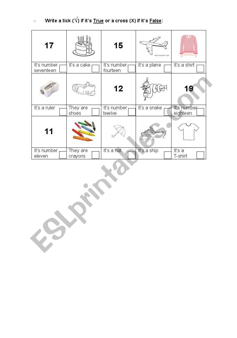 Tick or cross worksheet