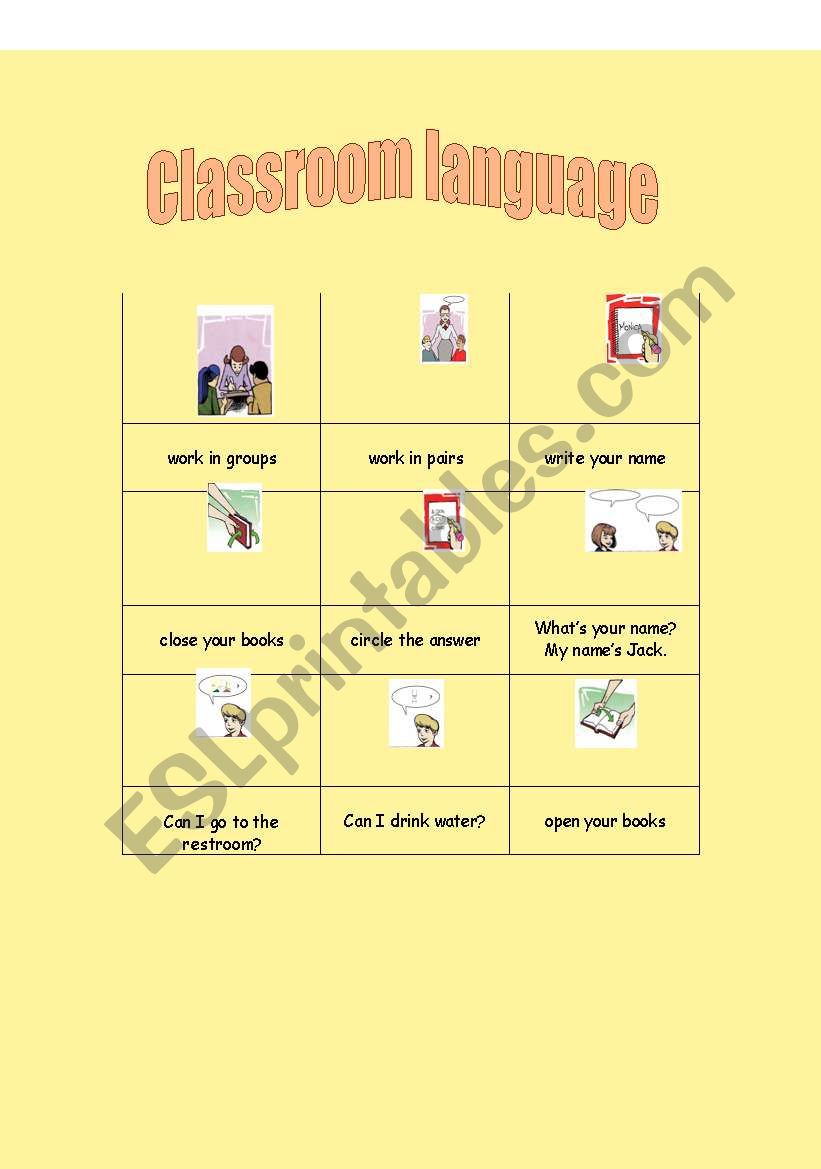 Classroom Language worksheet