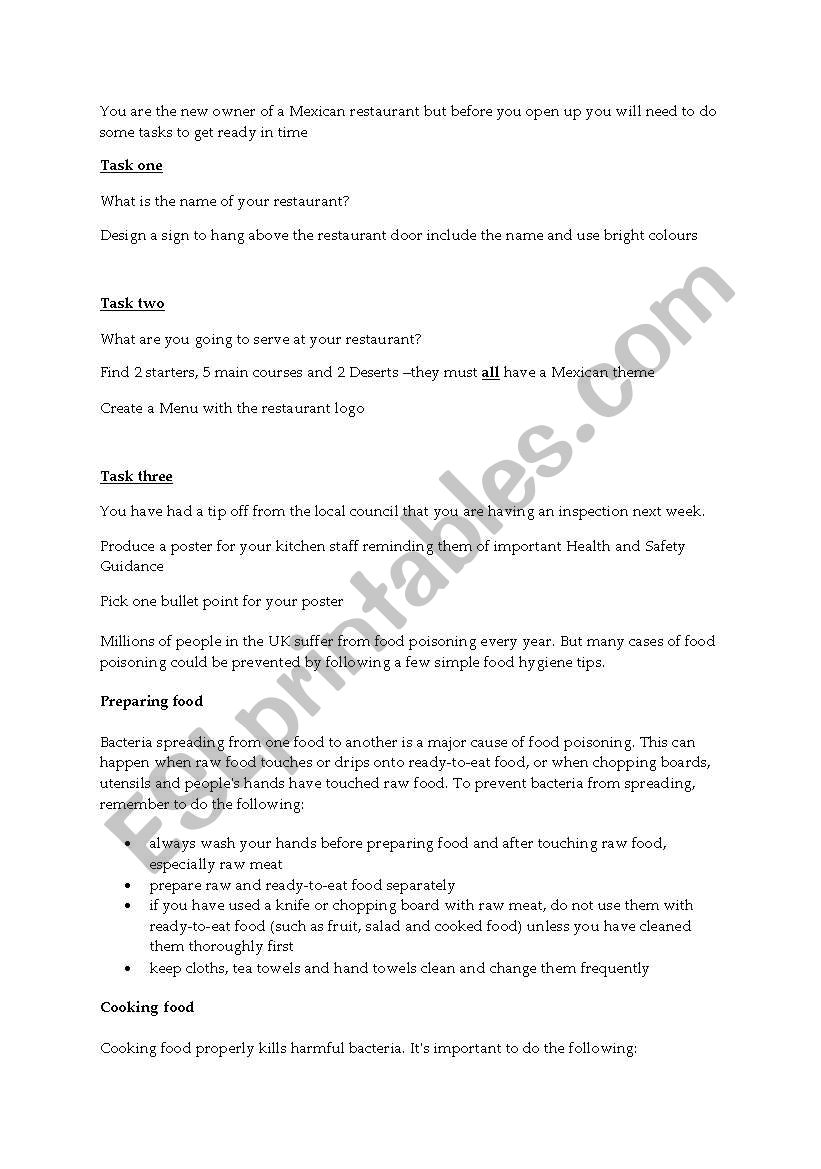 Mexican task sheet worksheet