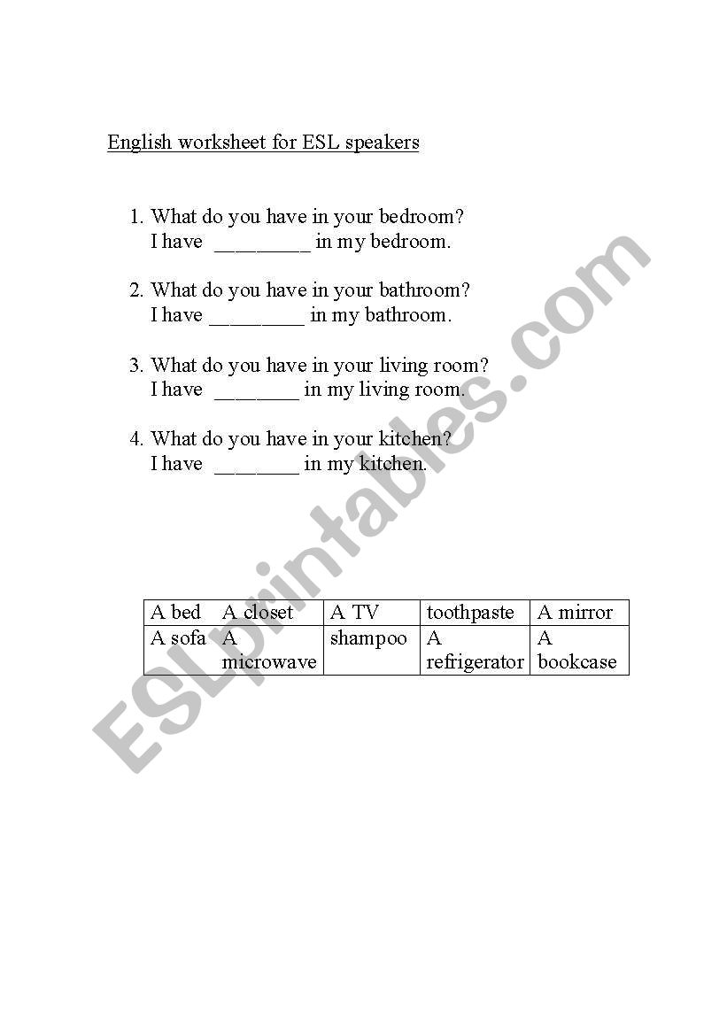 Household conversations worksheet