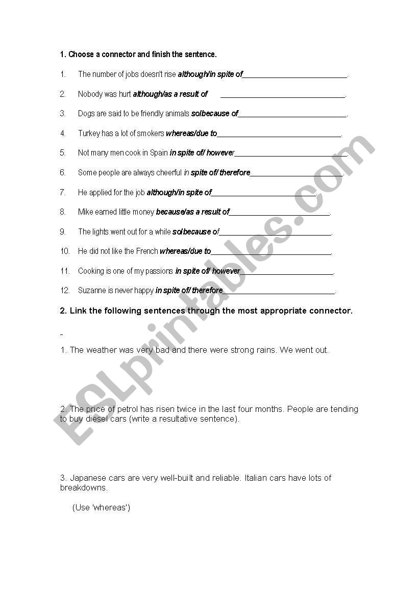 CONNECTORS worksheet