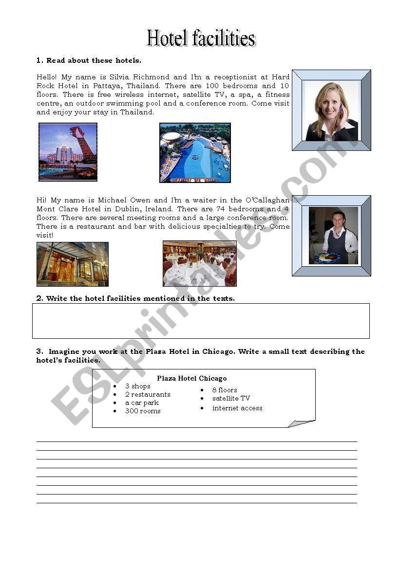 hotel facilities worksheet