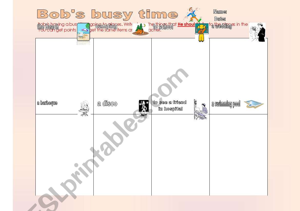 Bobs busy day worksheet