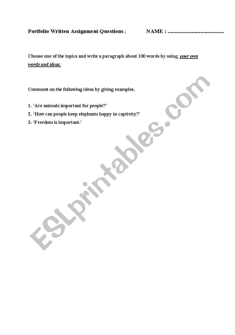 portfolio writing assignment worksheet