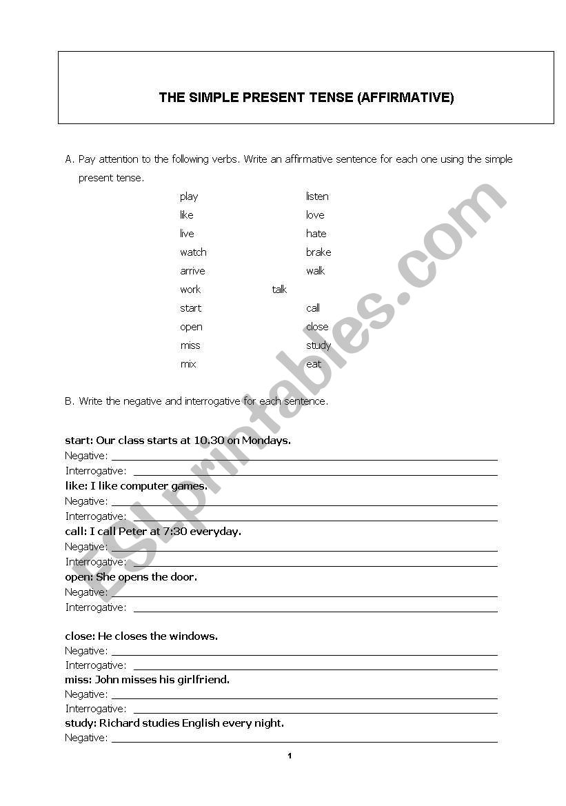 THE SIMPLE PRESENT worksheet