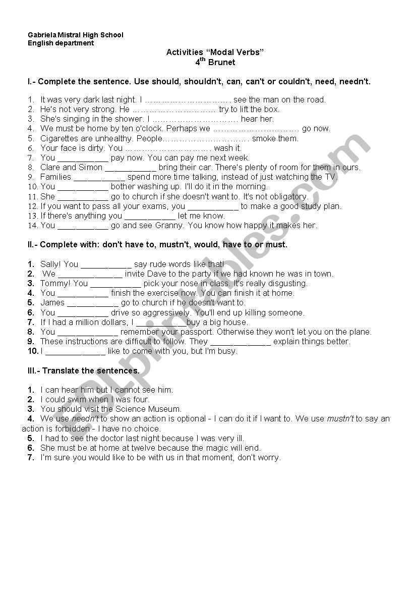 modals worksheet