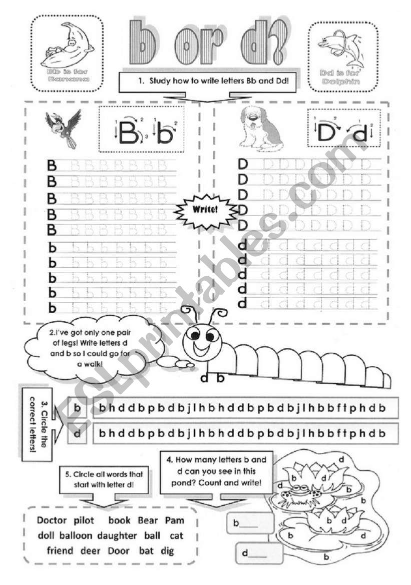 B or D? - an alphabet worksheet to practise the difference between ...