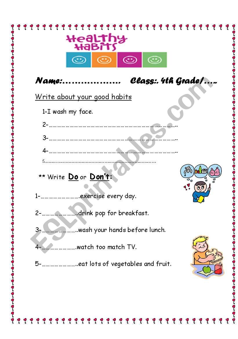 health habits worksheet