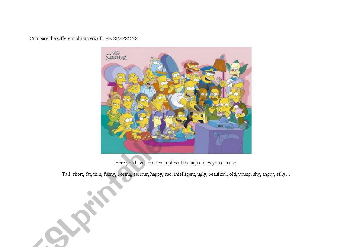 Compare The Simpsons worksheet