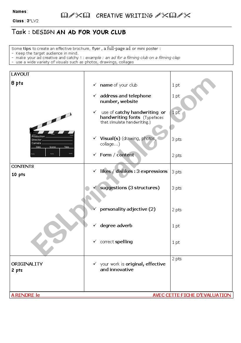 making suggestions - evaluation creative writing