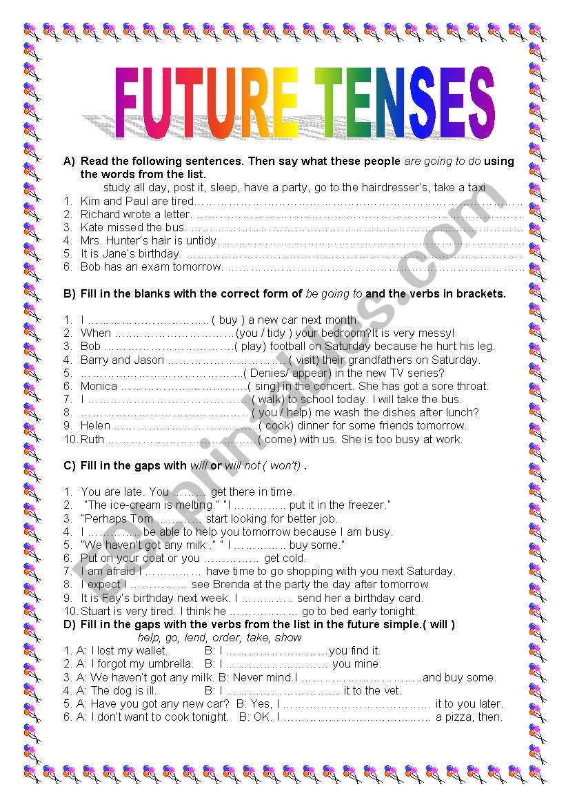 future tenses - ESL worksheet by hvcn