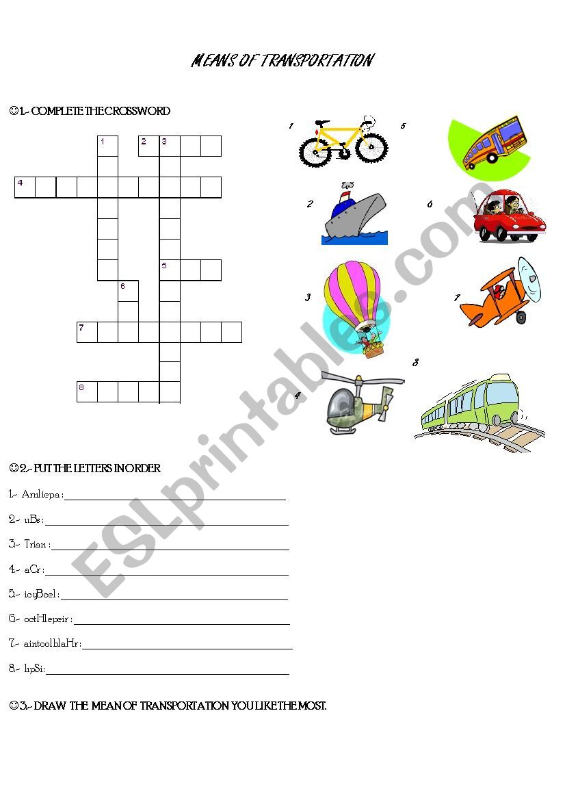 Means of transportation worksheet