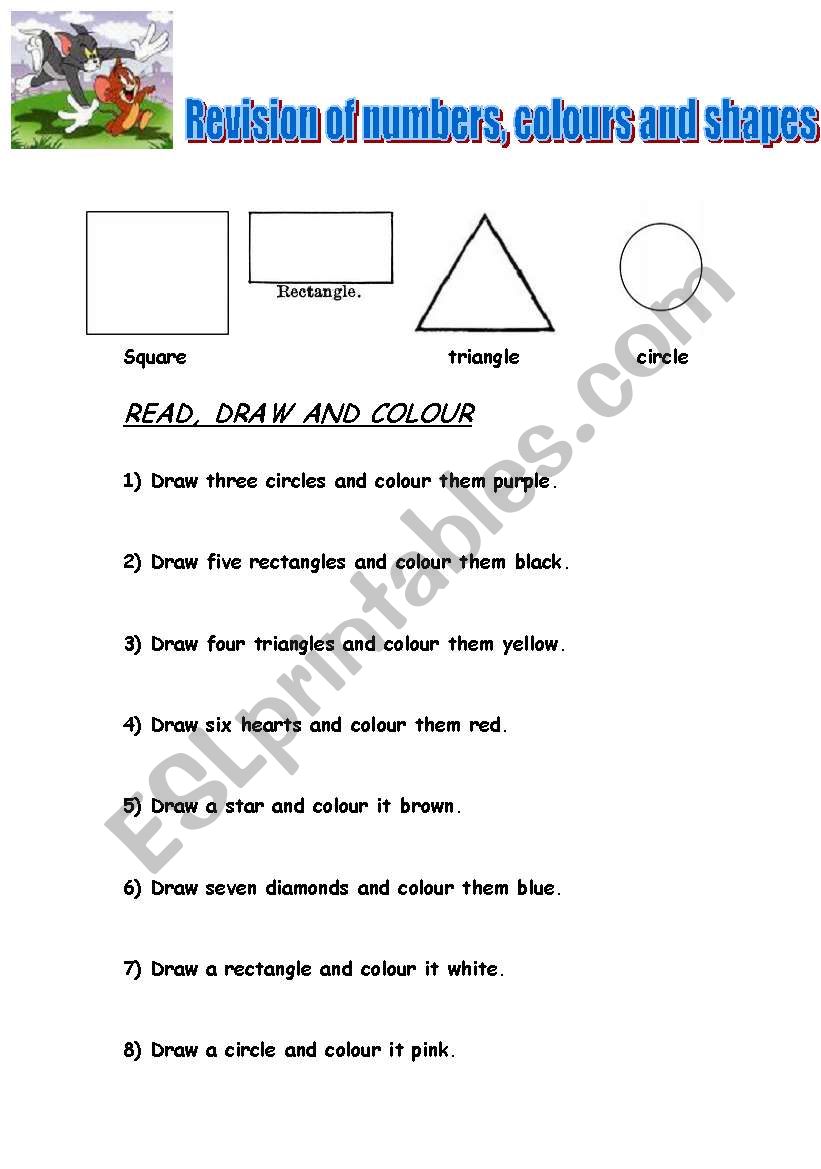 shapes, colours, numbers worksheet