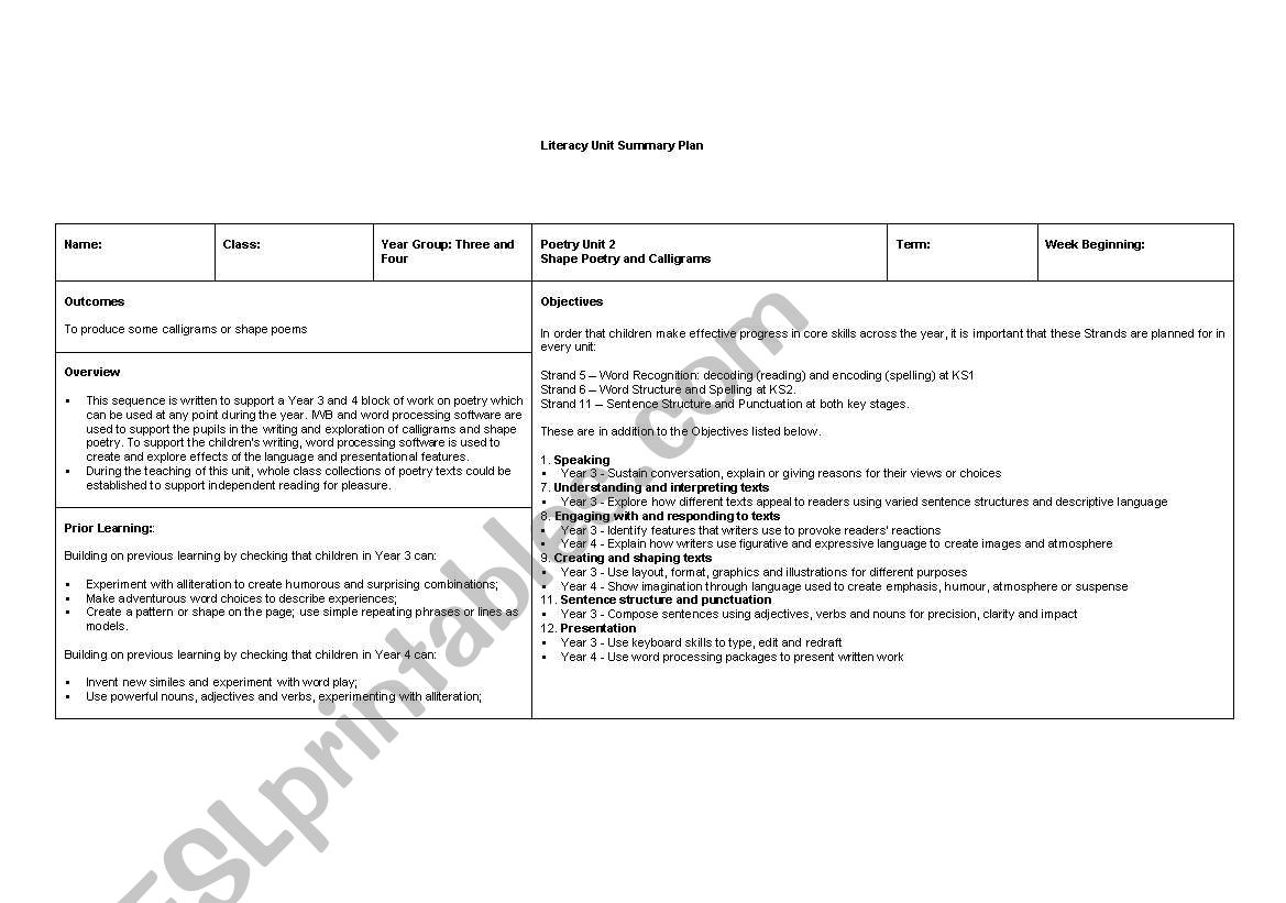 poems worksheet