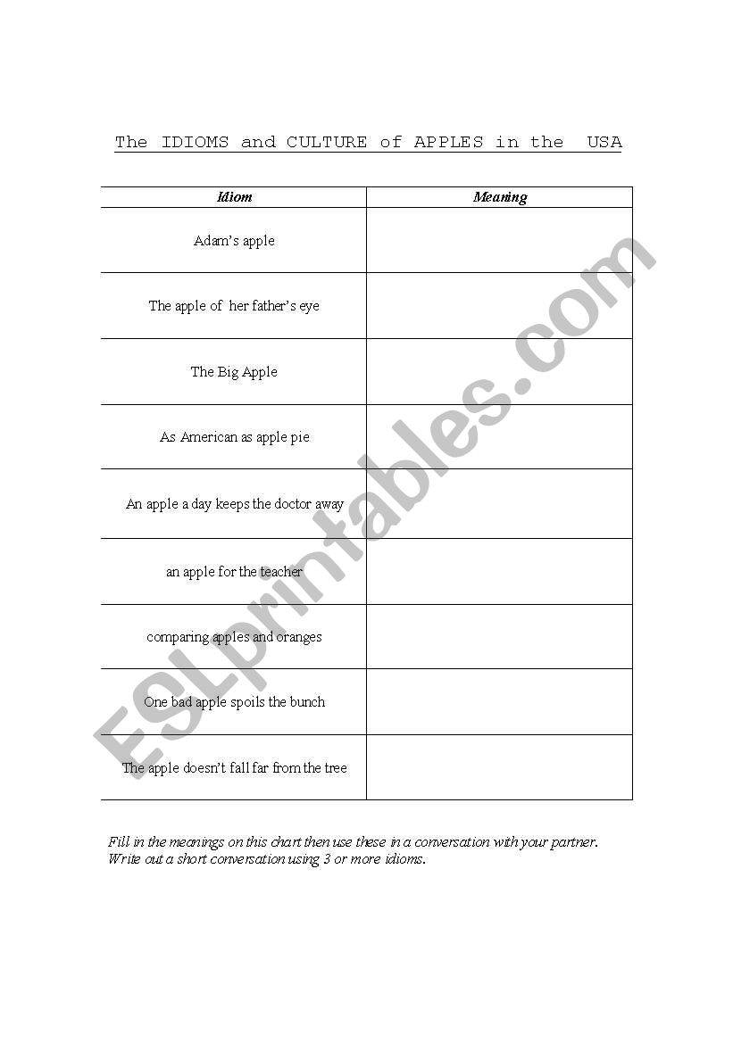 Apple Idioms worksheet worksheet