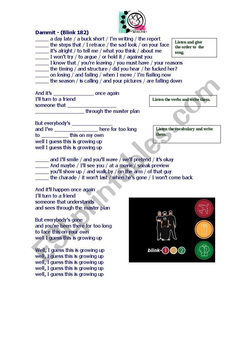 Dammit - Blink 182 worksheet