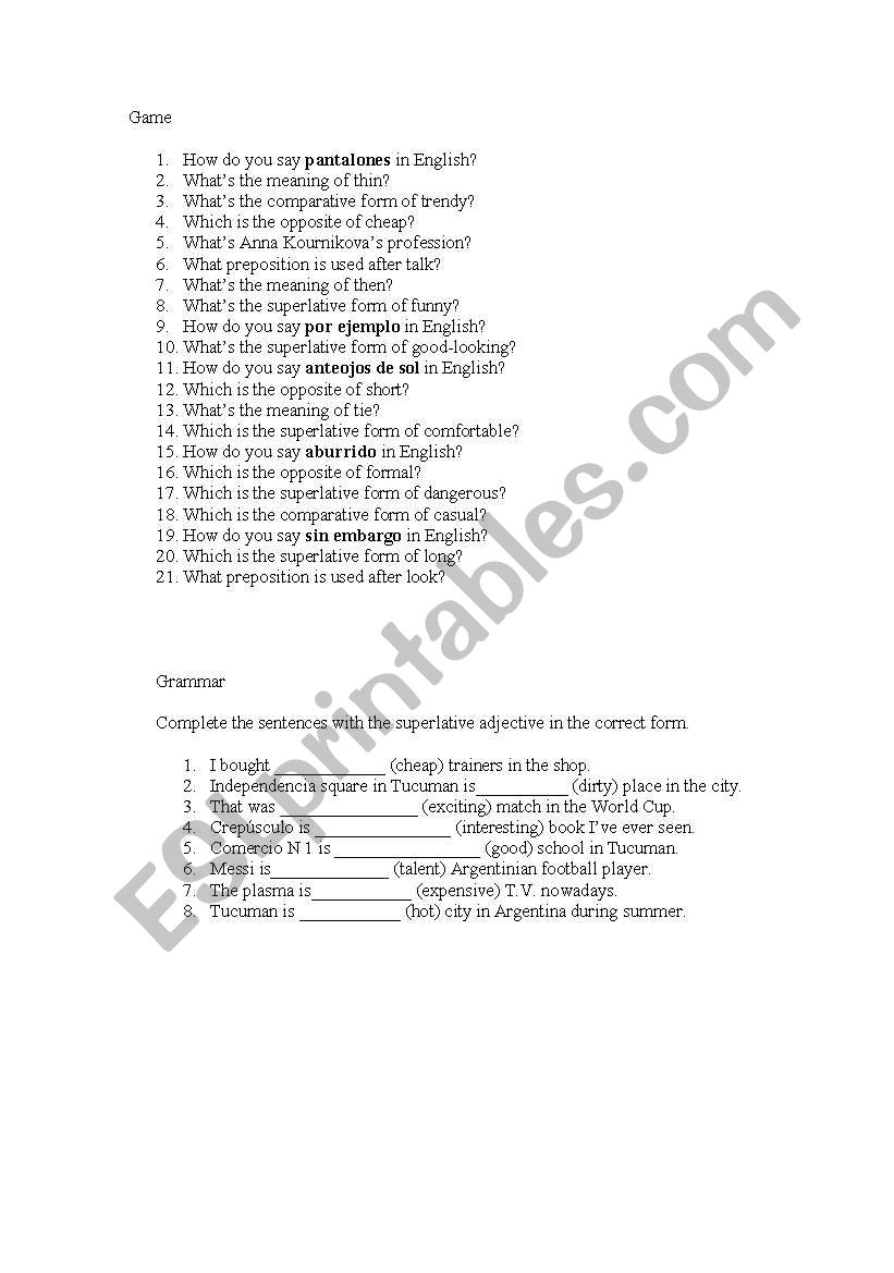 Grammar worksheet worksheet