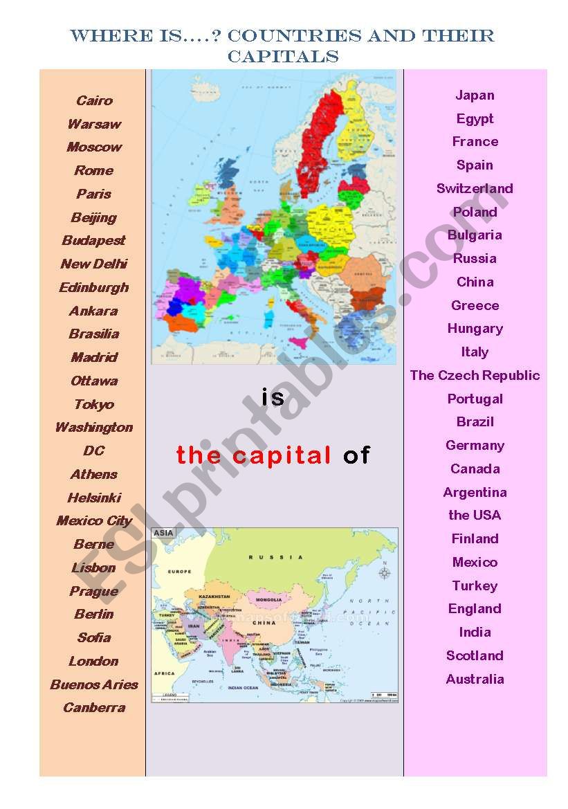 English Worksheets Countries And Capitals