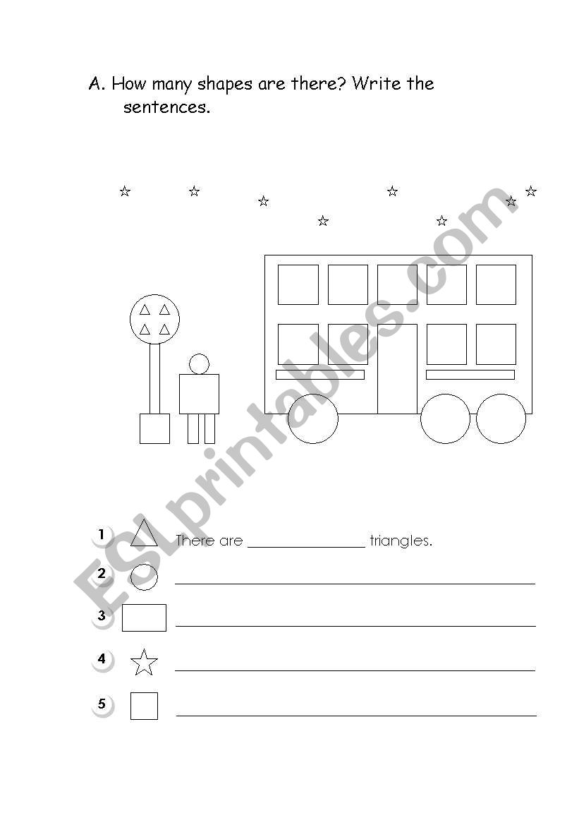 English Worksheets How Many Shapes Are There 