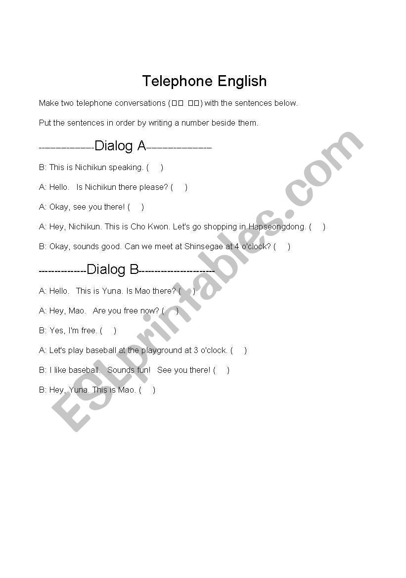 Telephone English worksheet