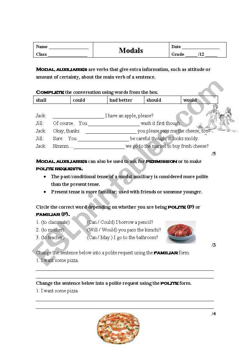 Modals worksheet