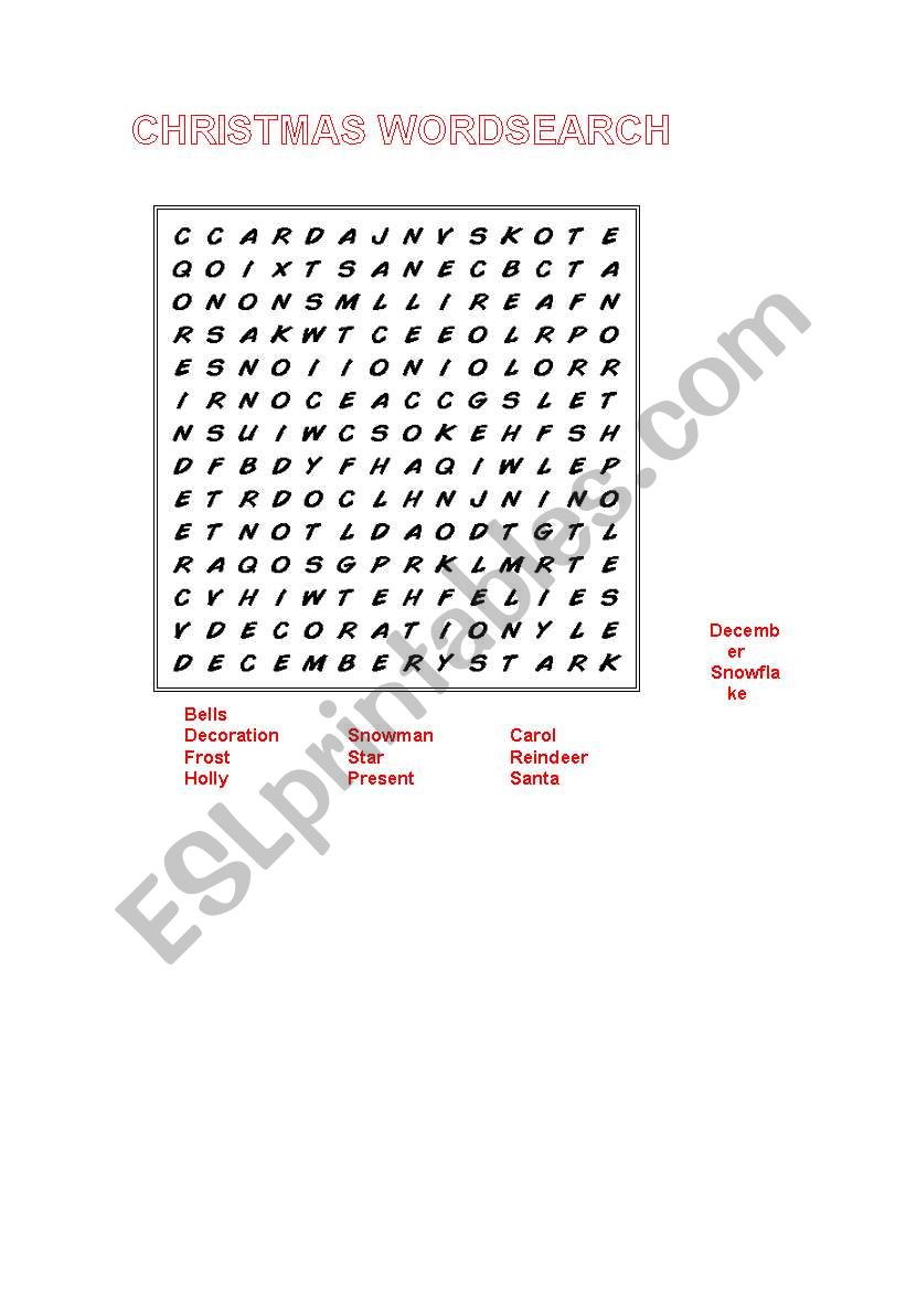 CHRISTMAS WORDSEARCH worksheet