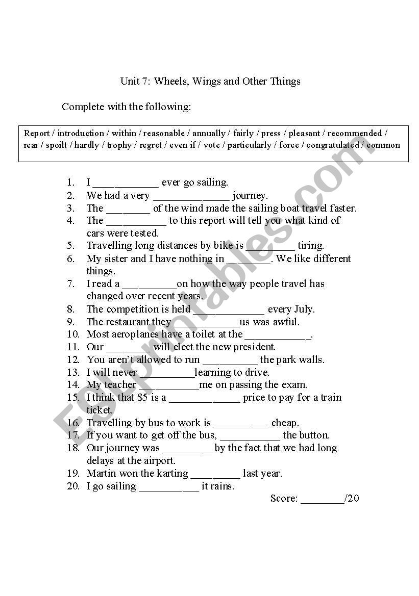 vocabulary worksheet