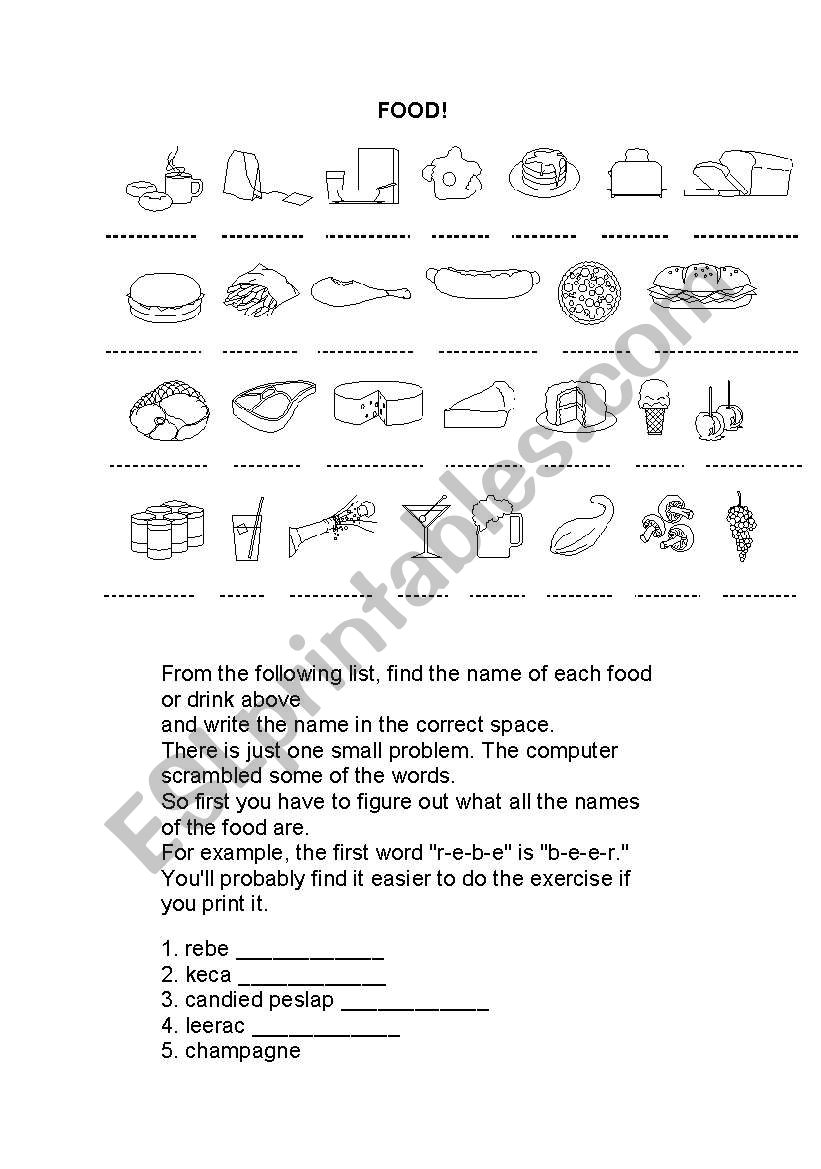 English worksheets: Food related vocabulary